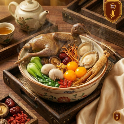 mì bồ câu bào ngư ngọc kê trứng non tiềm hồng sâm